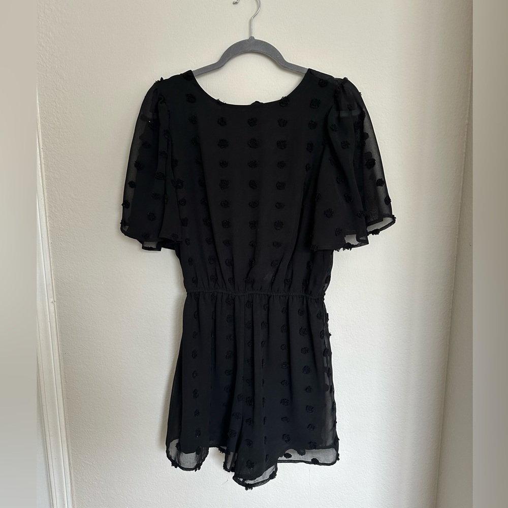 Black Polka Dot Romper w/ Sheer Back + Bow